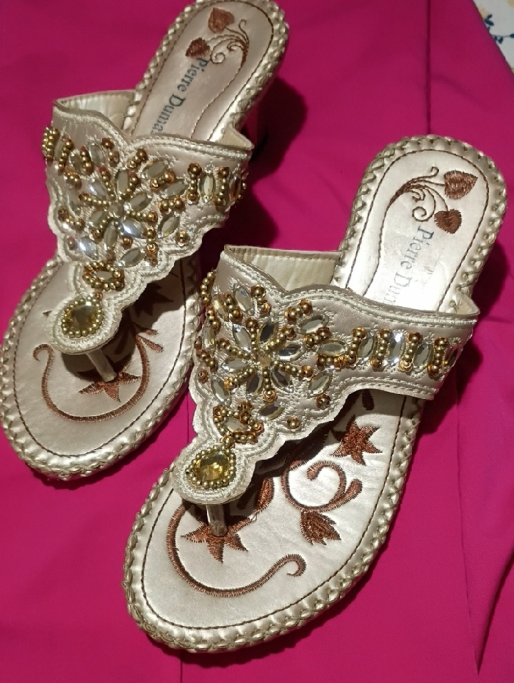 Pierre Dumas Gold Jeweled Thong Sandals
